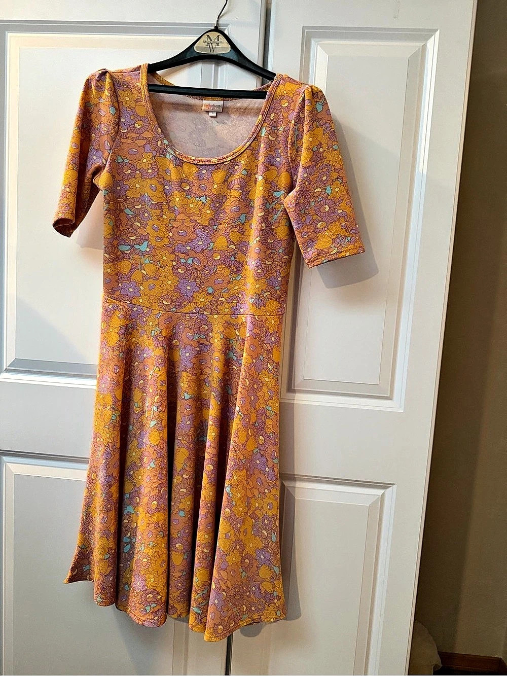 LuLaRoe Nicole Dress Floral Midi Orange & Purple Large